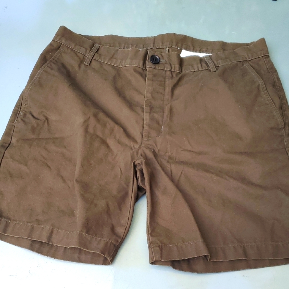 American Apparel Olive Branch Button Fly Khacki Flat Front 100% Cotton Shorts 36